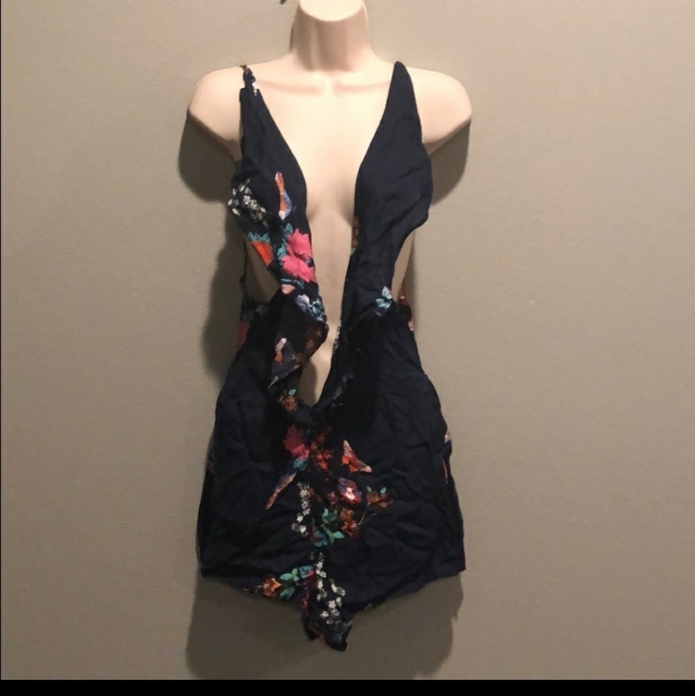 LF Three Days Navy Blue Floral Romper Open Back